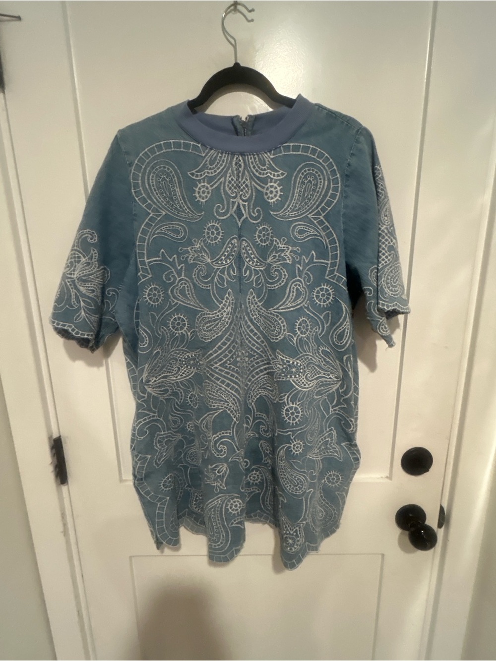 Free People Embroidered Denim Mini Dress Harlow size medium - Picture 2 of 7